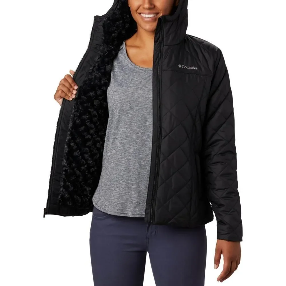 New! COLUMBIA Women's Copper Crest Hooded Black Jacket Fleece Lined Size XS